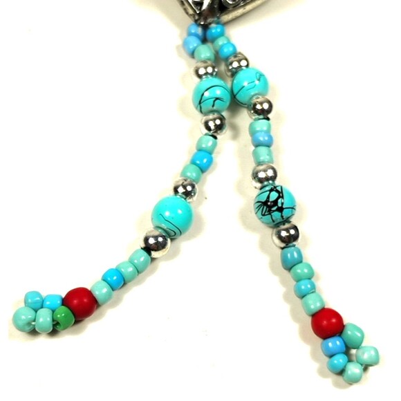 womens Silver Tone Faux Turquoise Beaded Dangle Brooch Pin Southwestern Boho - Picture 3 of 4